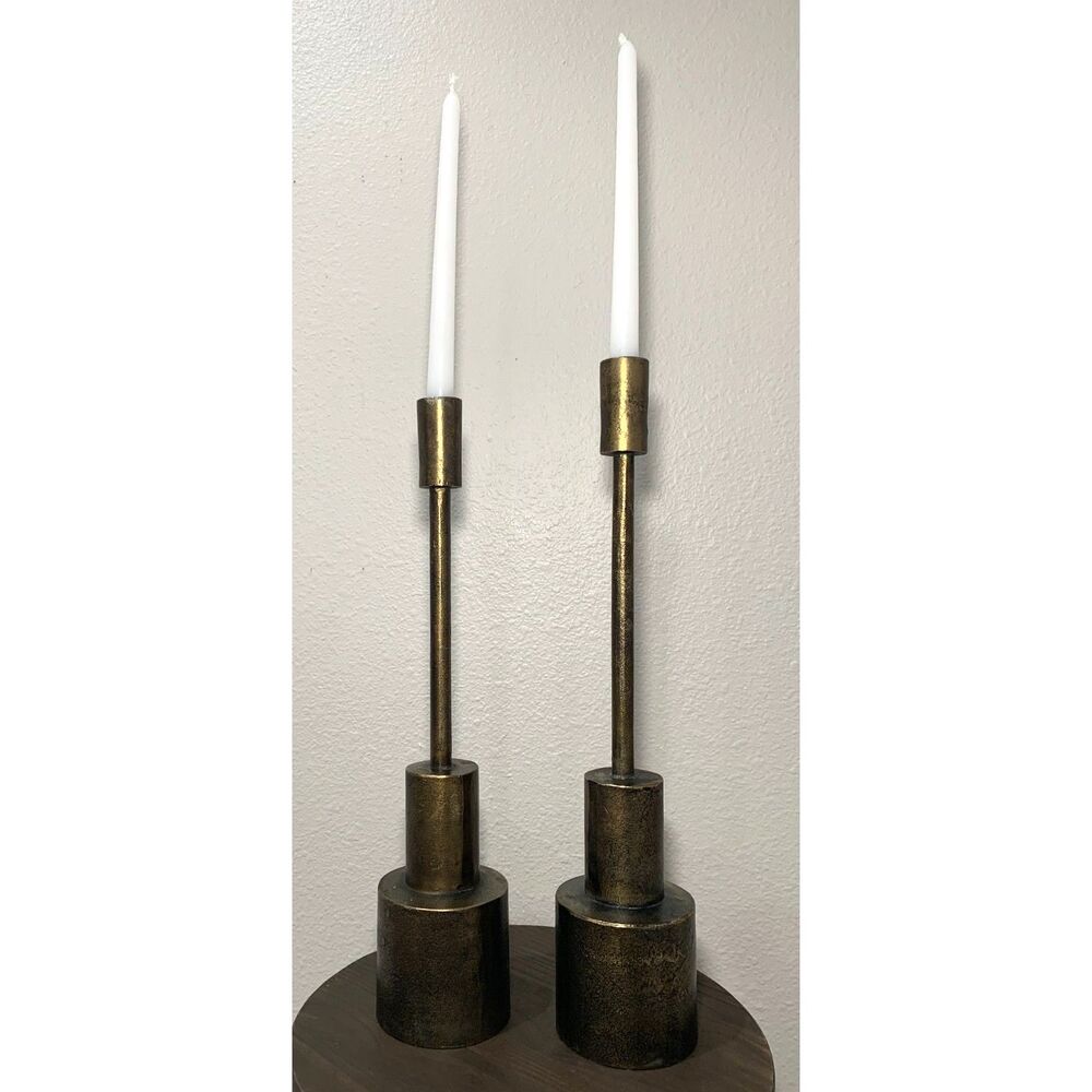 Ballard Designs Samson Taper Candle Holders Set 2 Antique Brass 17.5"/18.5"